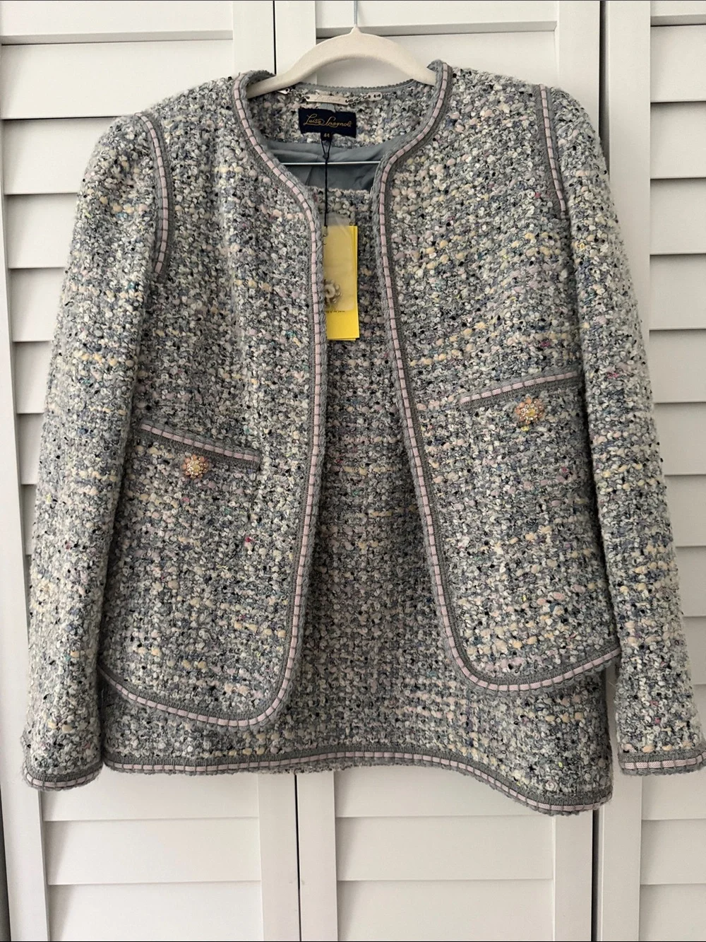 Luisa Spagnoli Bouclé Tweed Skirt Suit Wool Blend Embellished IT 44